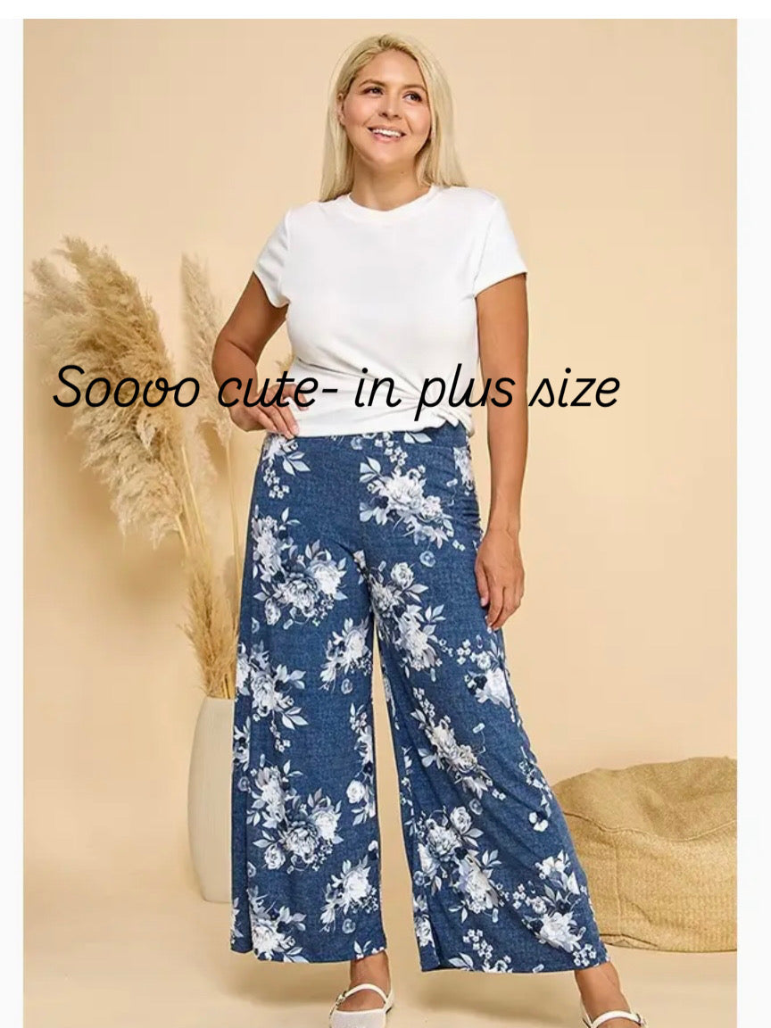 Chris & Carol Plus Size Wide Leg Navy Floral Pants