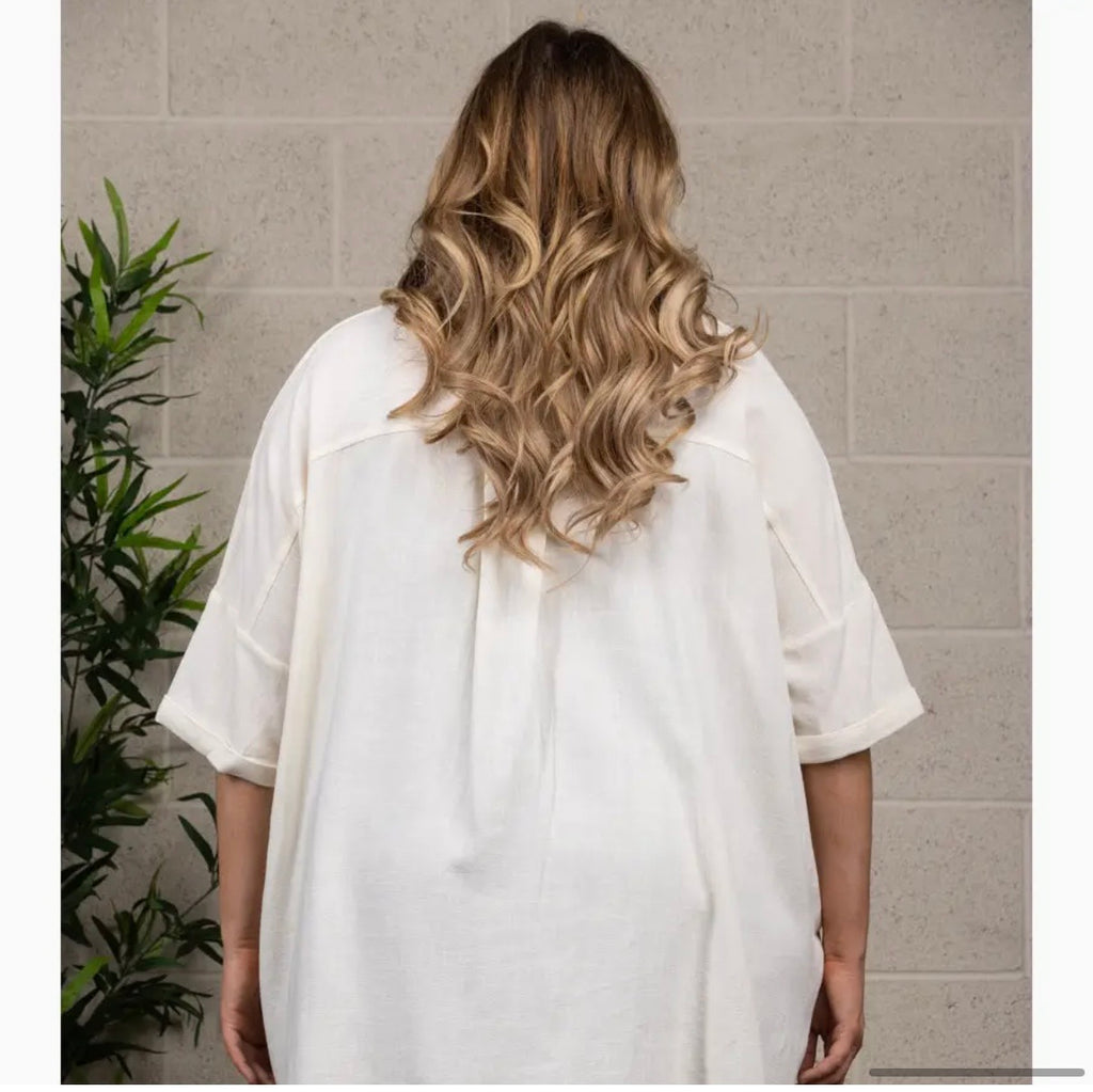 Plus-Size Cream Button-Down Relaxed Shirt New Boutique