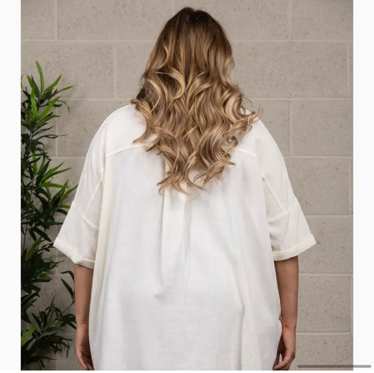 Plus-Size Cream Button-Down Relaxed Shirt New Boutique