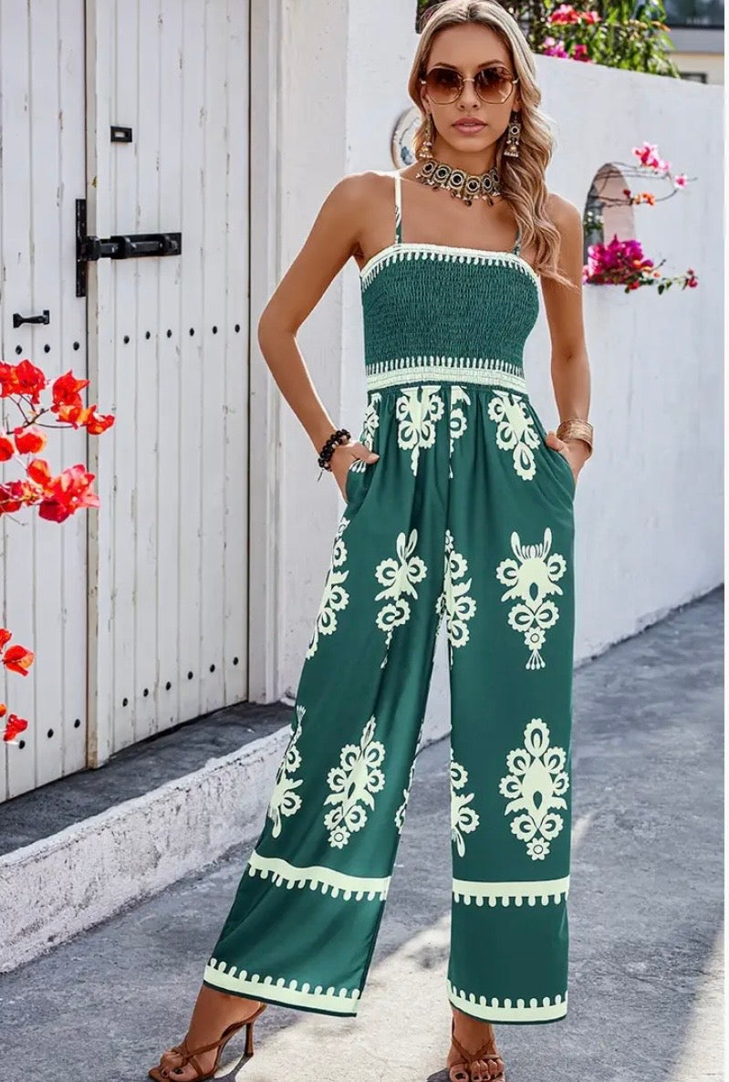Emerald Green & White Jumpsuit
