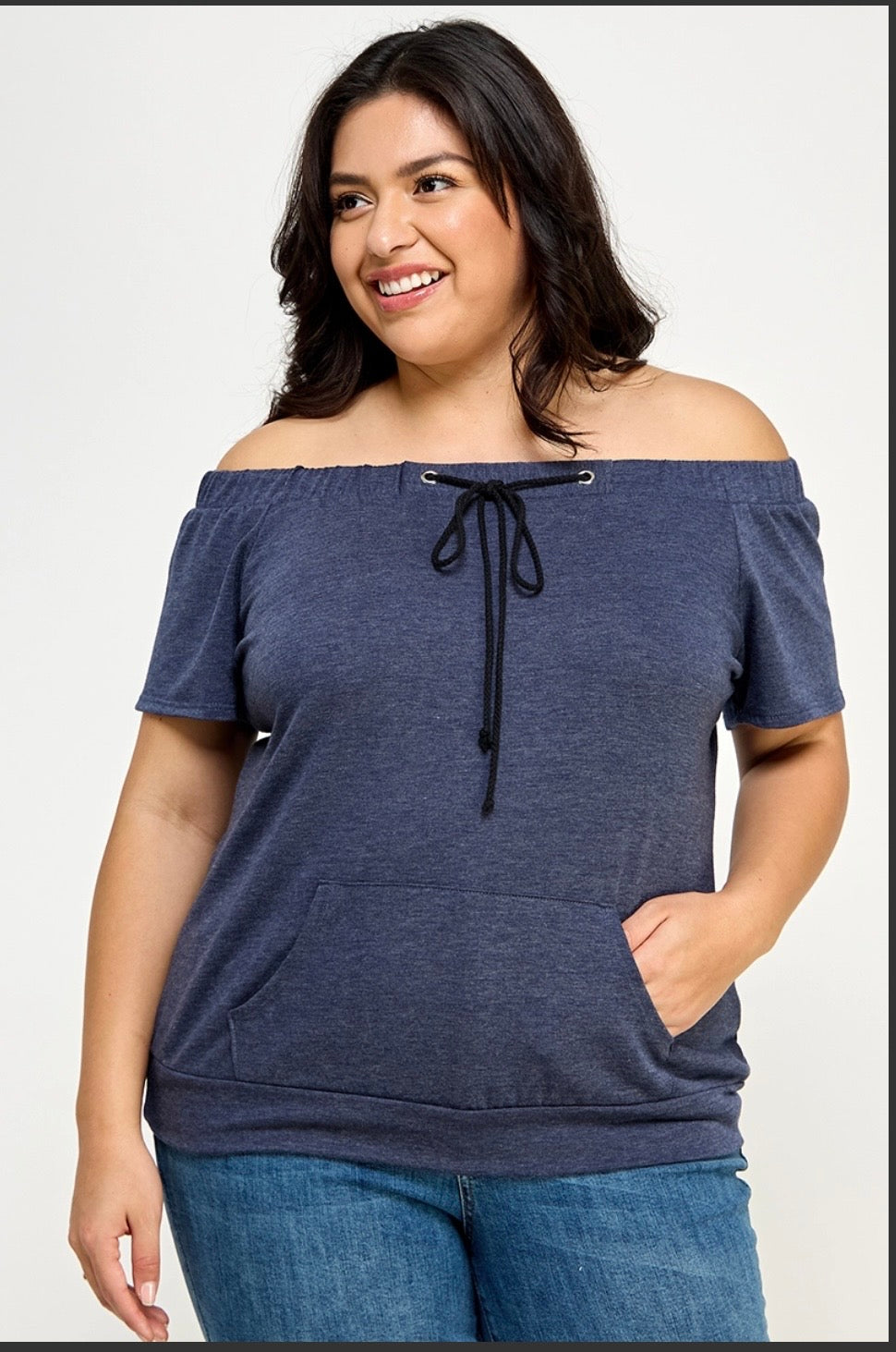 Plus Size Drawstring Off the Shoulder Top