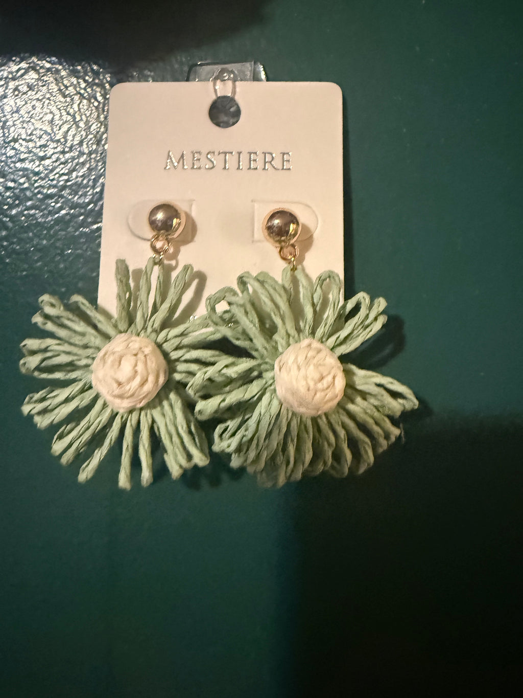 Mint Tweed Flower Earrings
