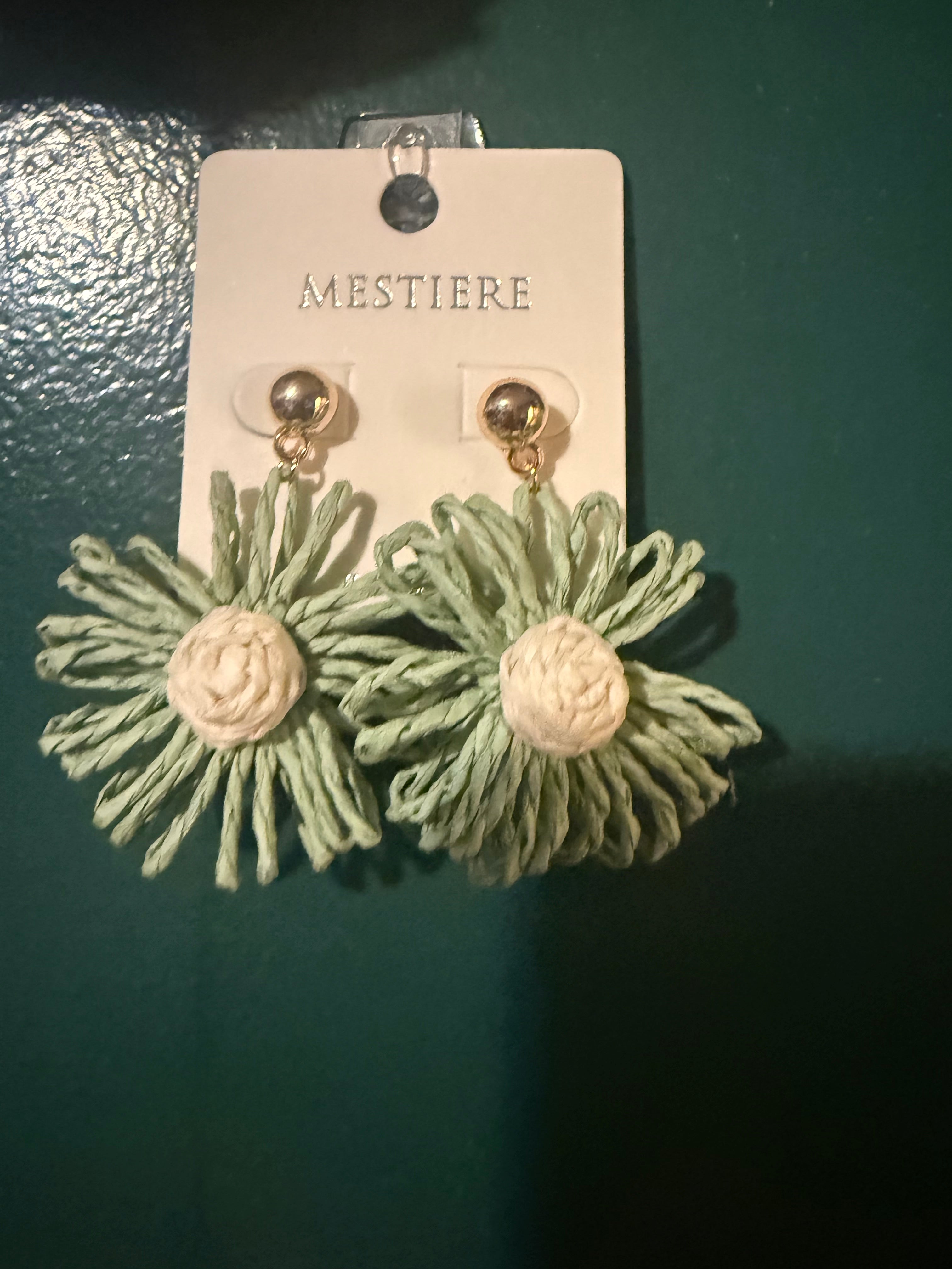 Mint Tweed Flower Earrings