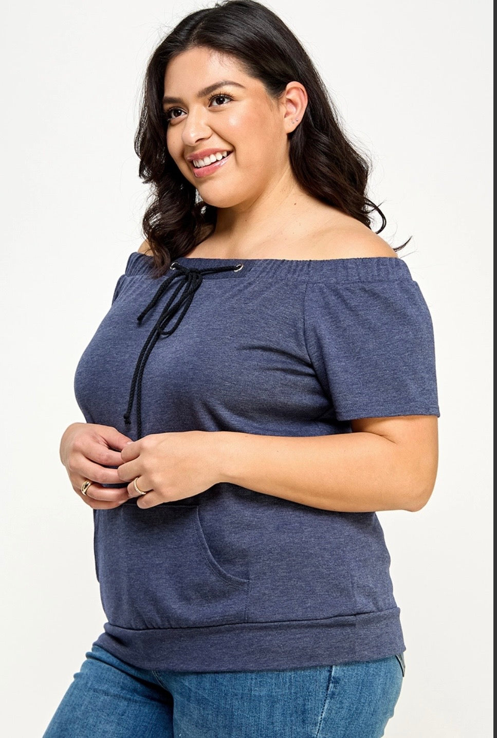 Plus Size Drawstring Off the Shoulder Top