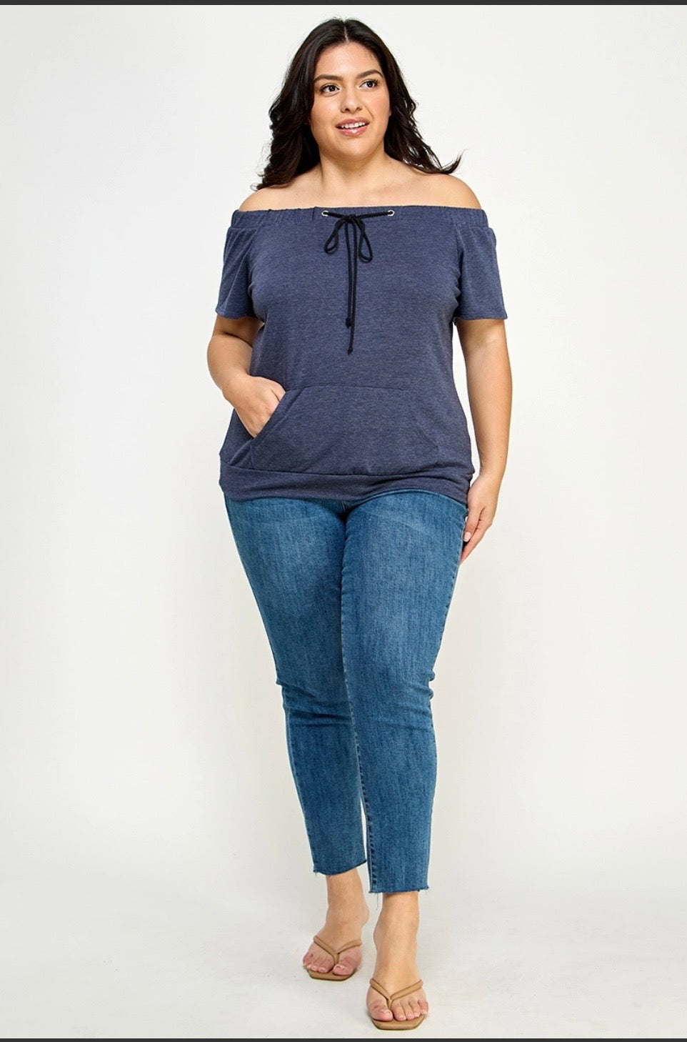 Plus Size Drawstring Off the Shoulder Top