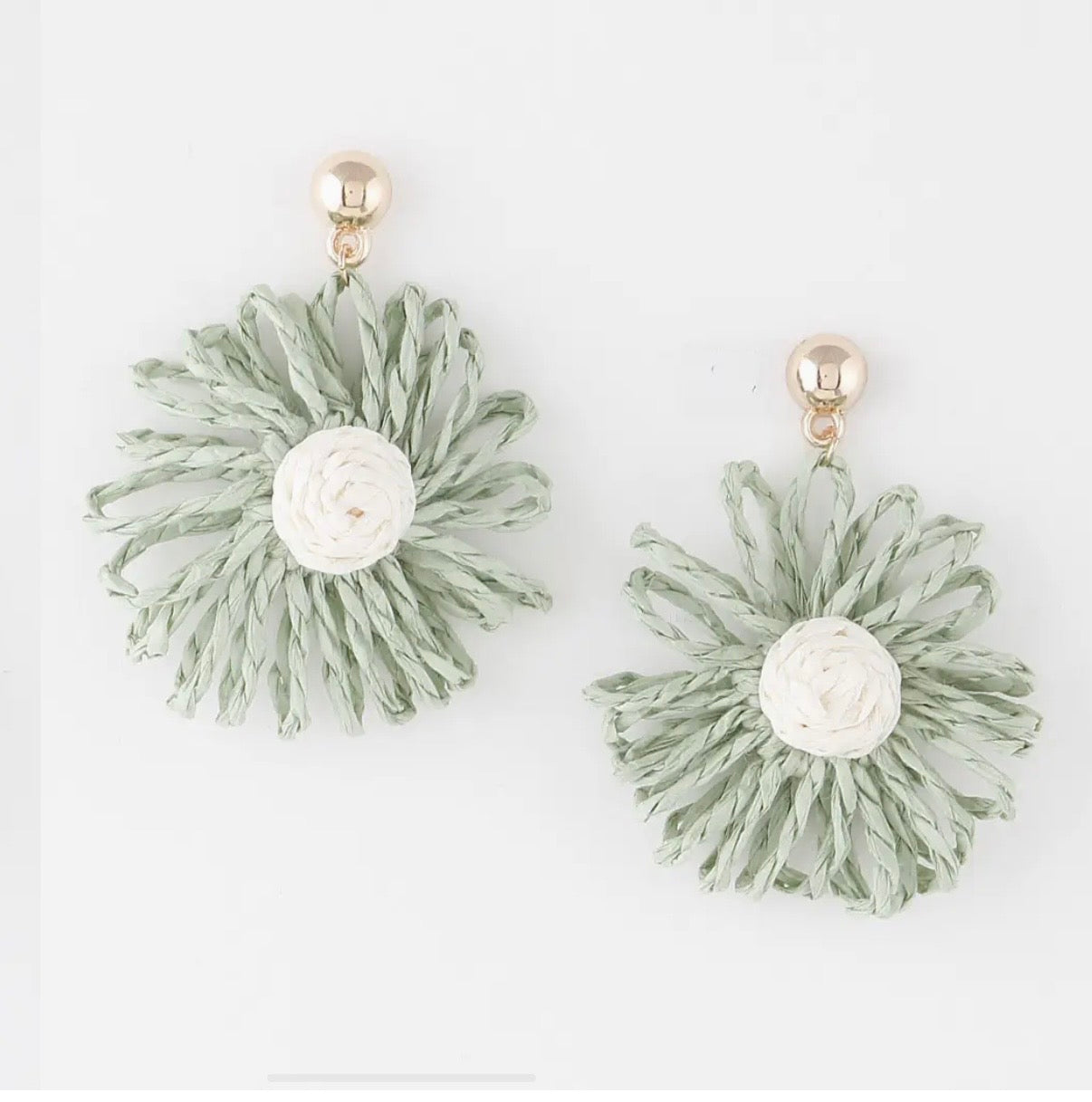 Mint Tweed Flower Earrings