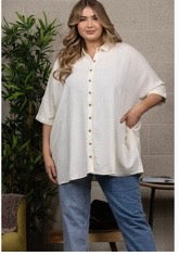 Plus-Size Cream Button-Down Relaxed Shirt New Boutique