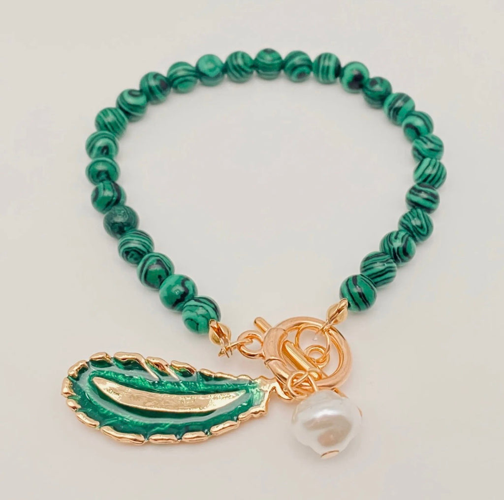 Leaf-Shaped Pendant Malachite Bracelet