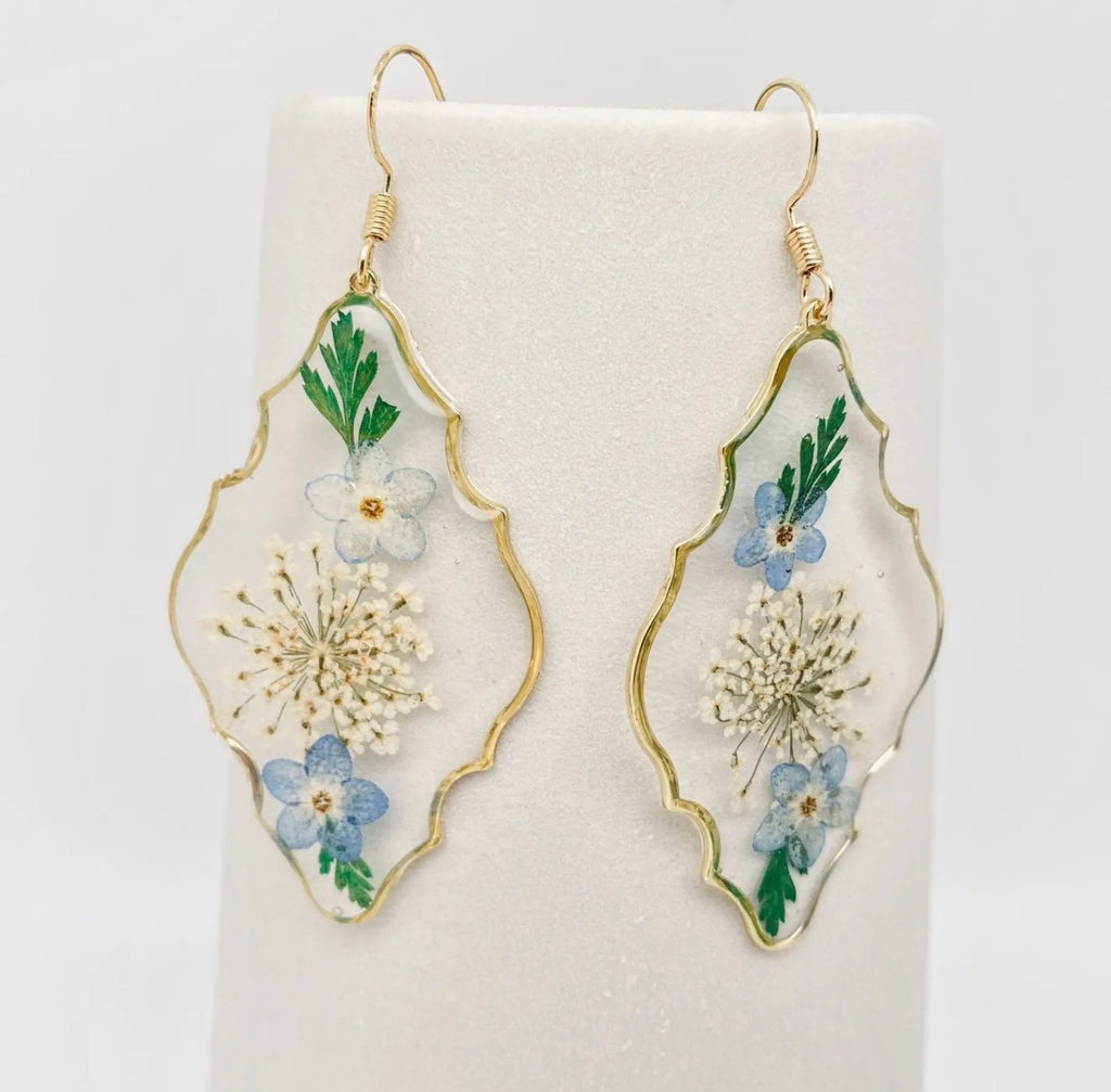 Geometric Pressed Plant Dried Flower Dangle Earrings
