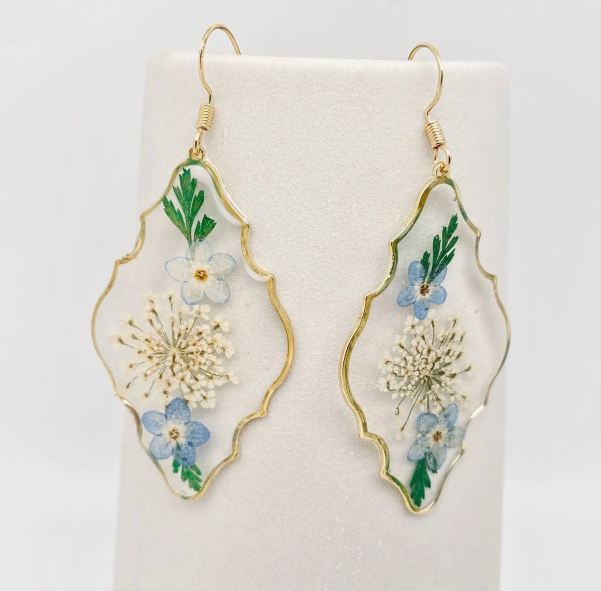 Geometric Pressed Plant Dried Flower Dangle Earrings