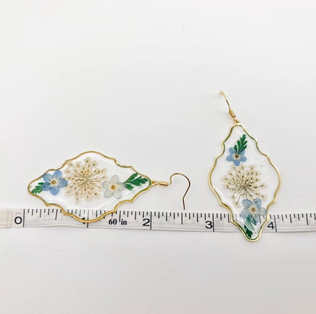 Geometric Pressed Plant Dried Flower Dangle Earrings