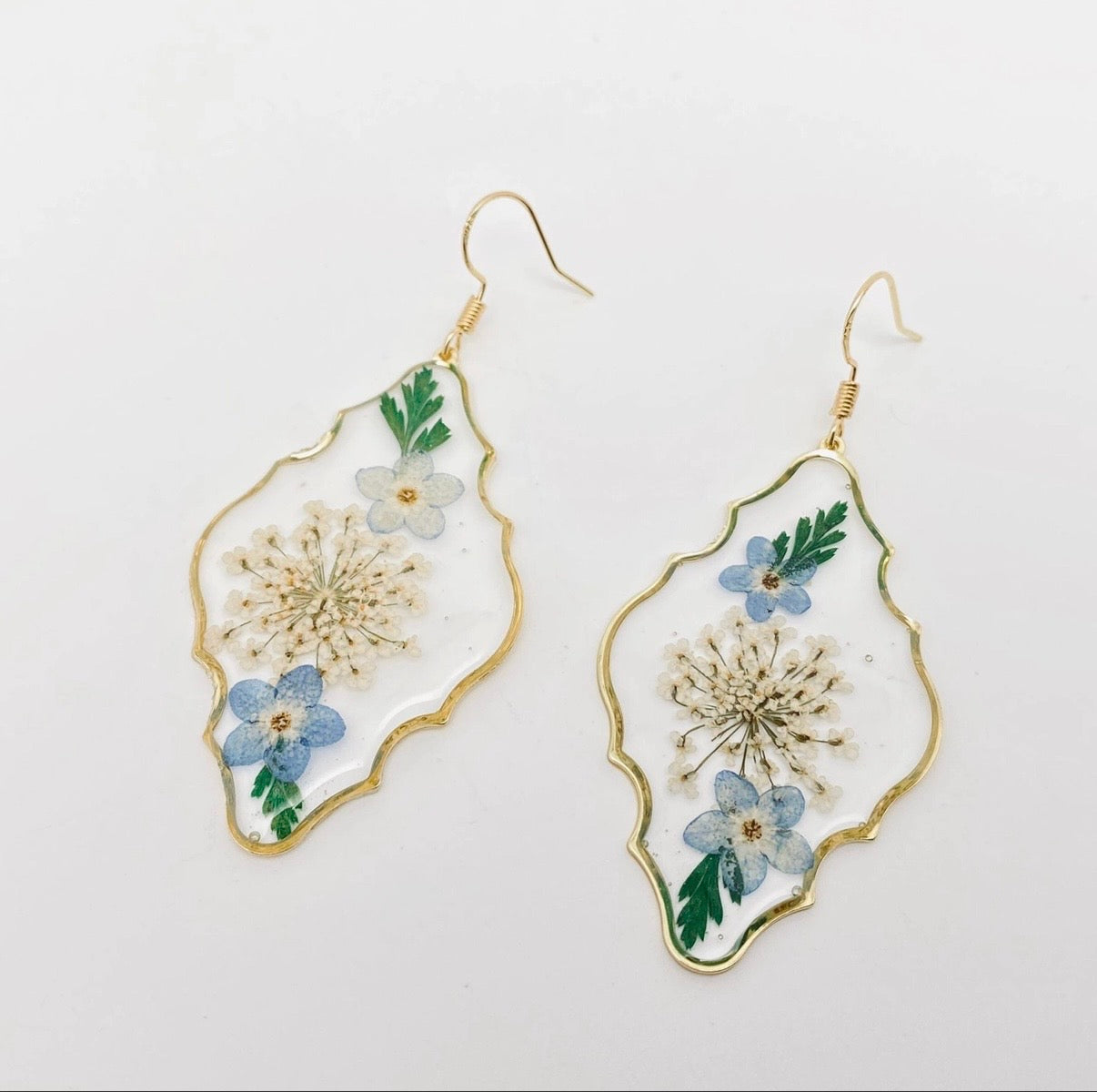 Geometric Pressed Plant Dried Flower Dangle Earrings