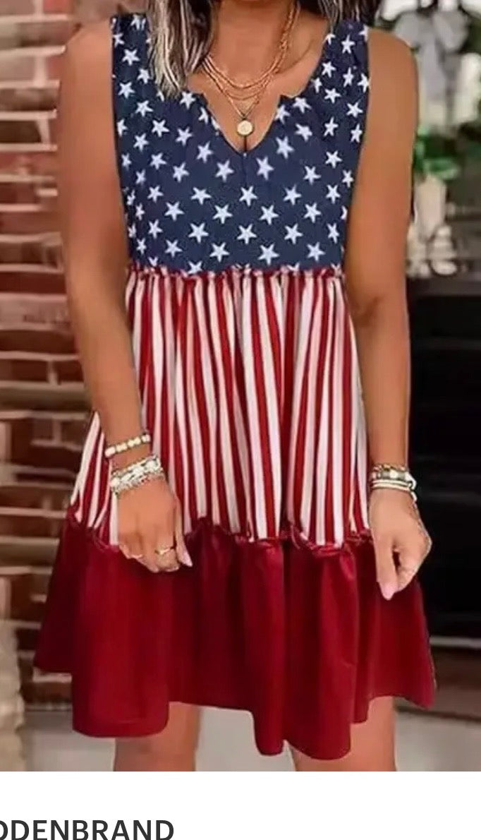 American Flag Print Sundress Independence Day Dress