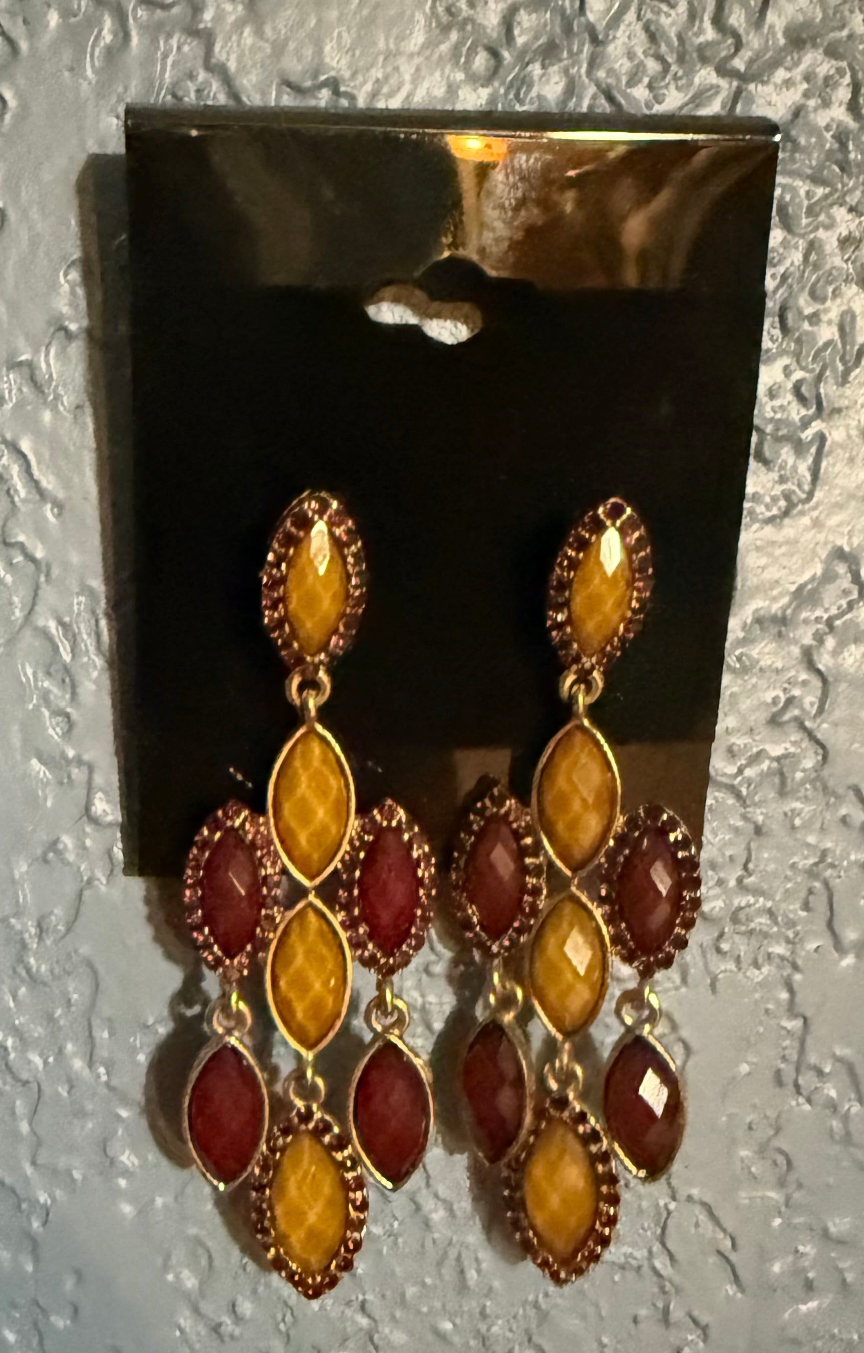 Gold & Burgundy Geometric Earrings