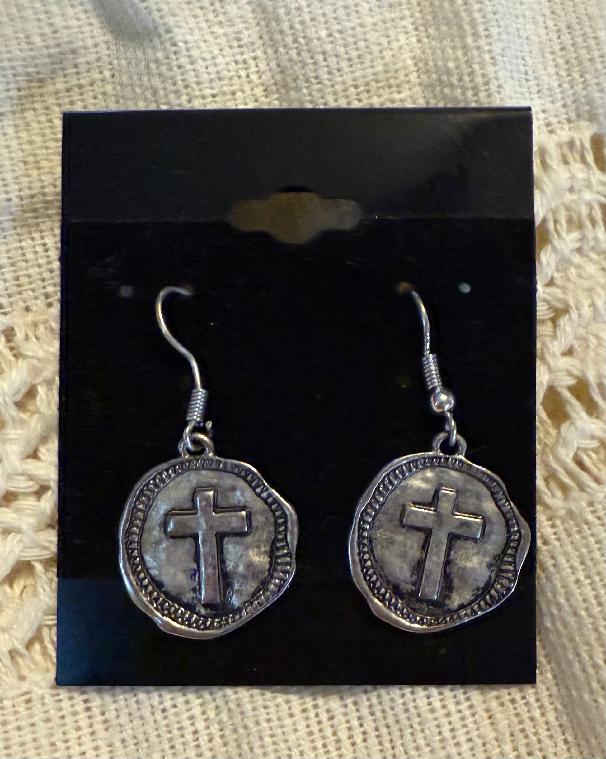 Silver Pendant Cross Earrings