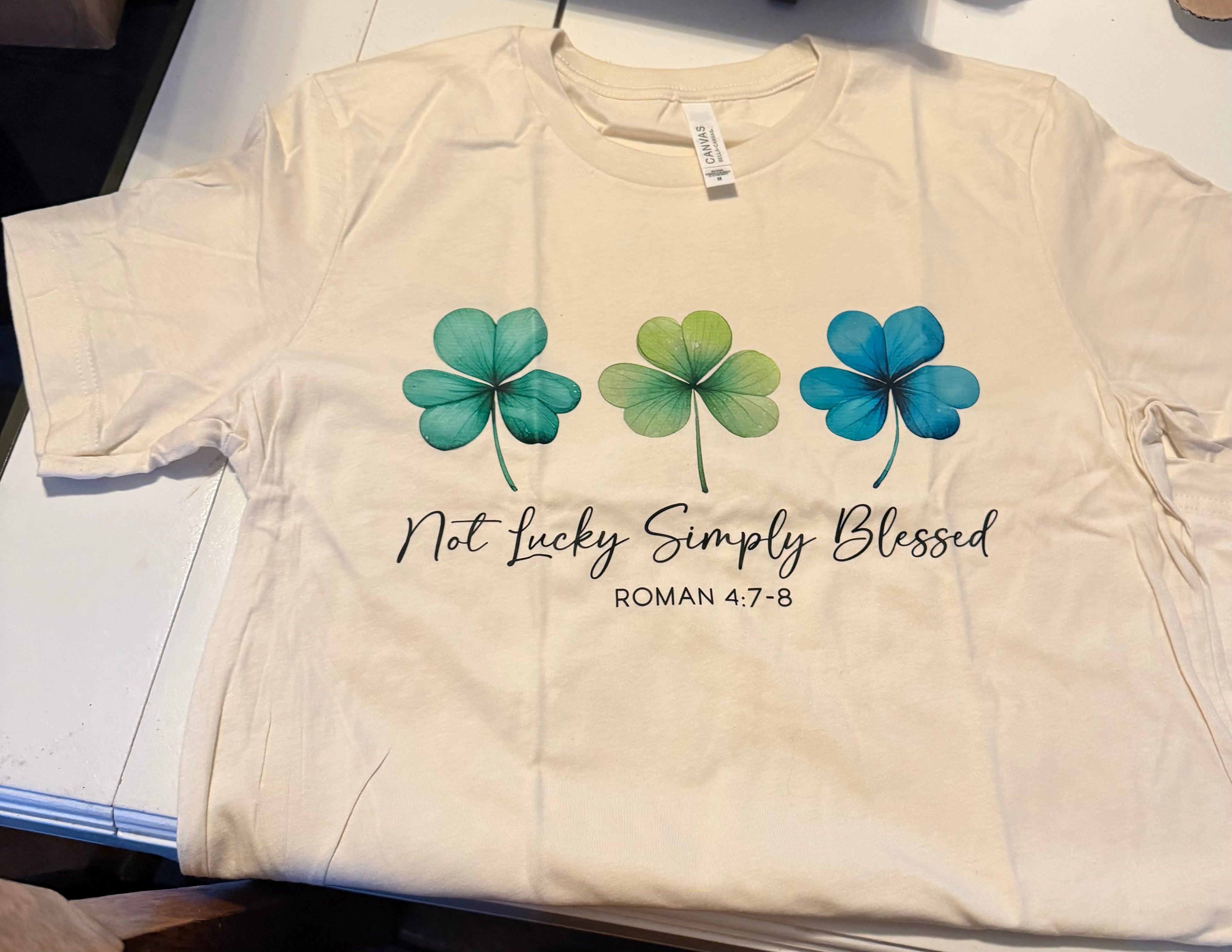 Bella- Canvas Cream T- Short Sleeve with Green & Blue Clovers