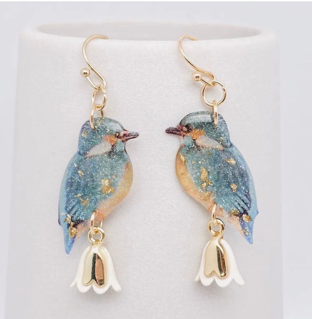 Resin Bird Charm Dangle Earrings