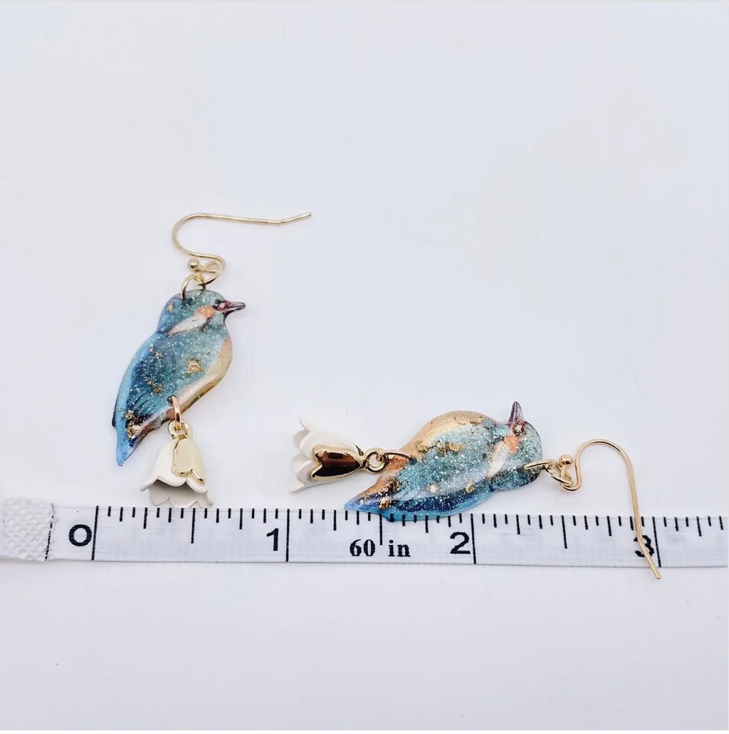 Resin Bird Charm Dangle Earrings